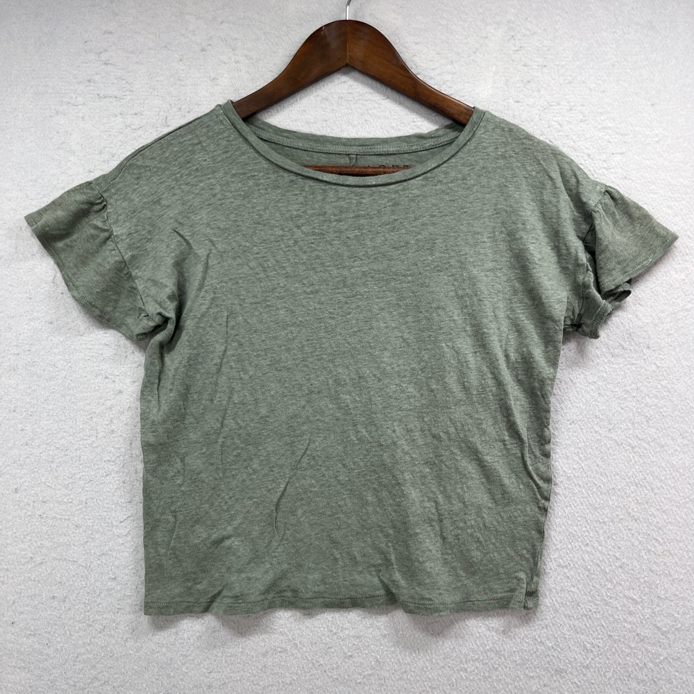 Loft Linen Blouse Womens‎ XSP Green Ruffle Sleeve Casual Coastal Minimalist Top